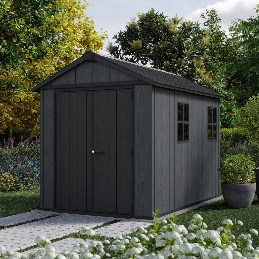 Keter Newton Plus Apex Plastic Shed 7.5 × 9 ft Grey
