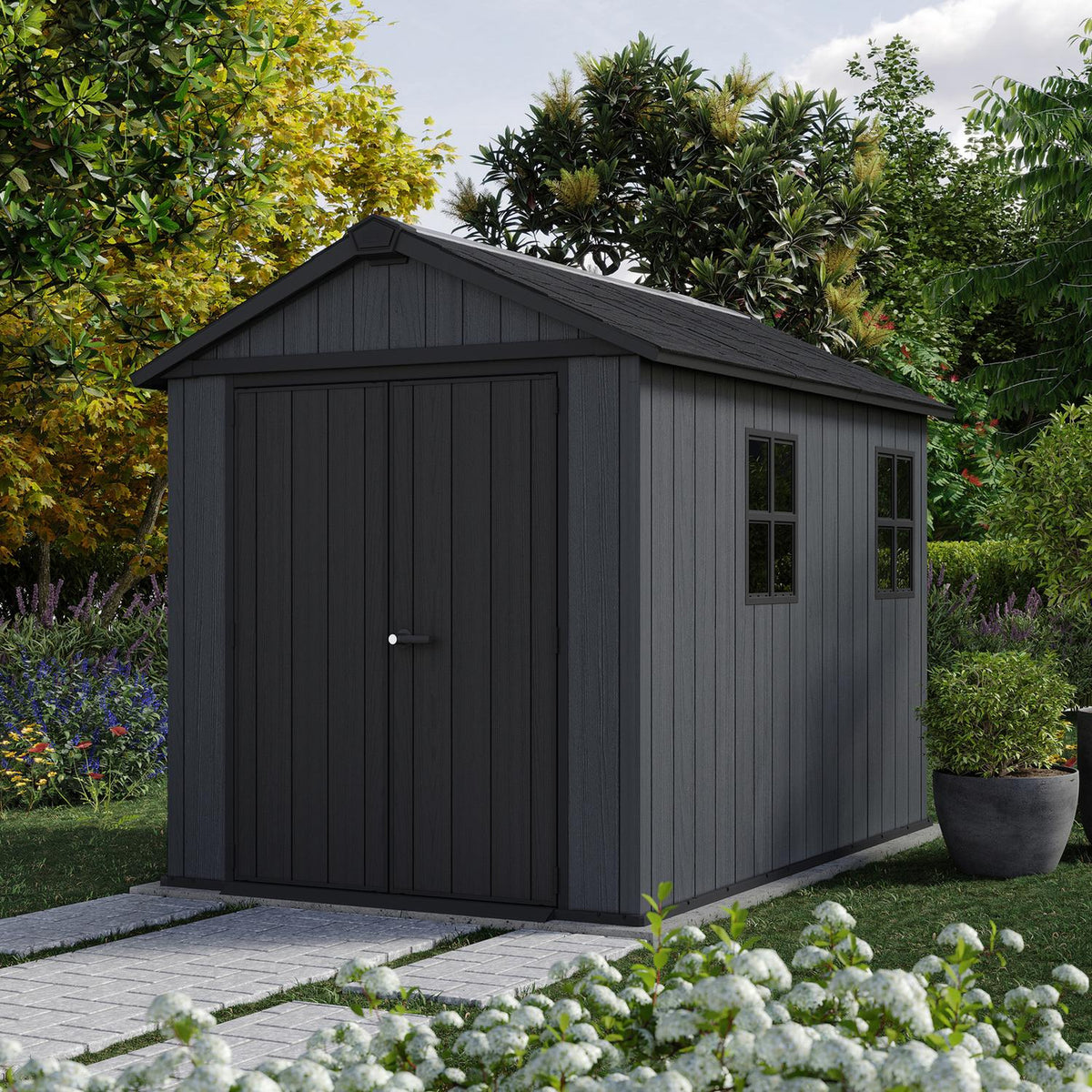 Keter Newton Plus Apex Plastic Shed 7.5 × 9 ft Grey