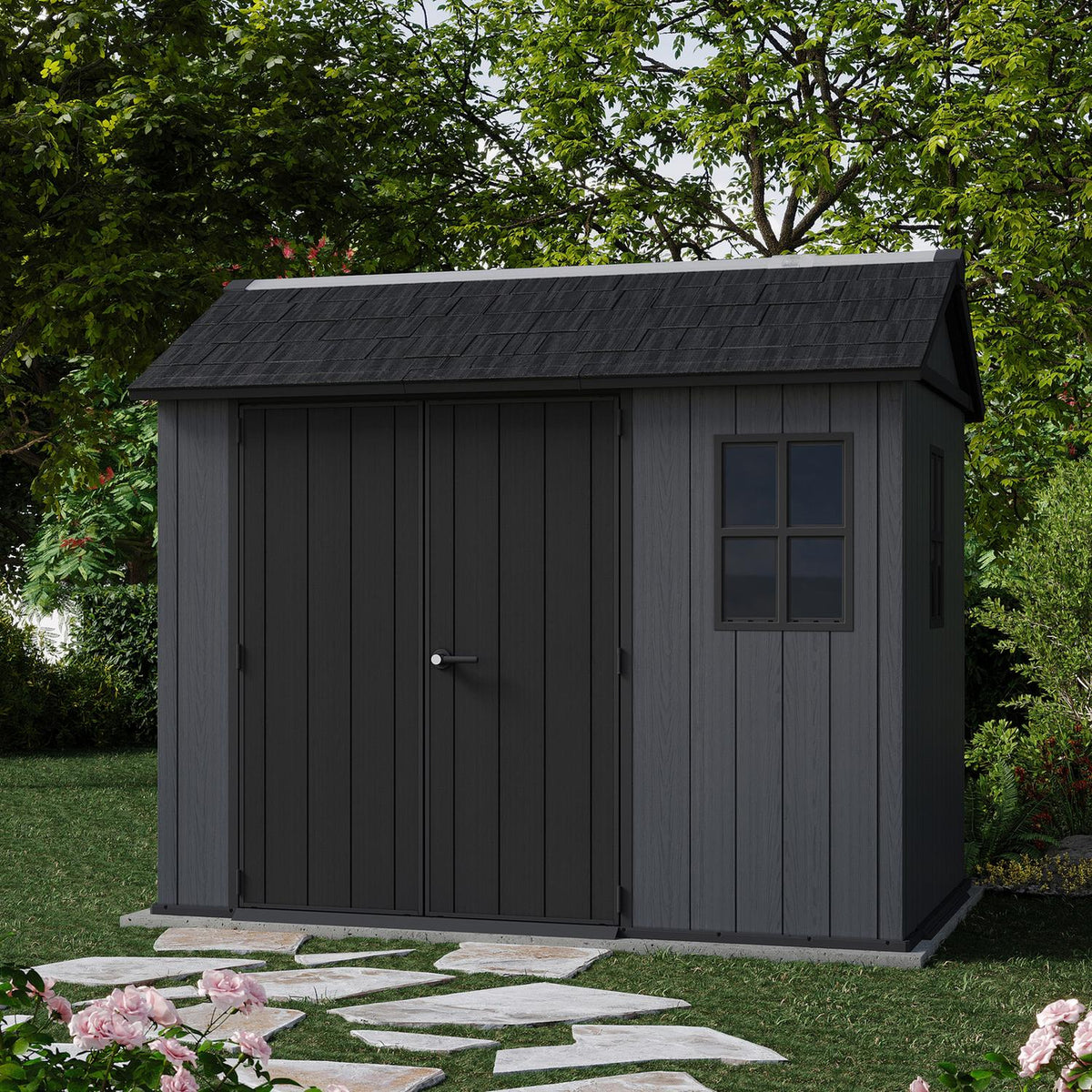 Keter Newton Plus Apex Plastic Shed 7.5 × 9 ft Grey