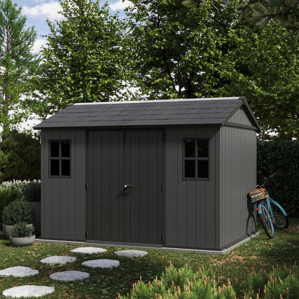 Keter Newton Plus Apex Plastic Shed 7.5 × 11 ft Grey