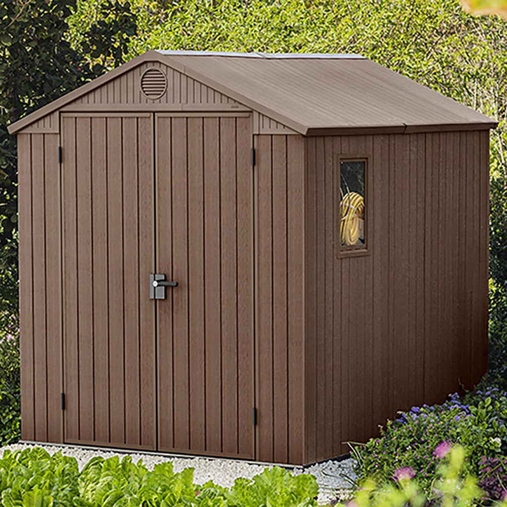 Keter Darwin Apex Garden Storage Shed 6 × 8 ft Brown