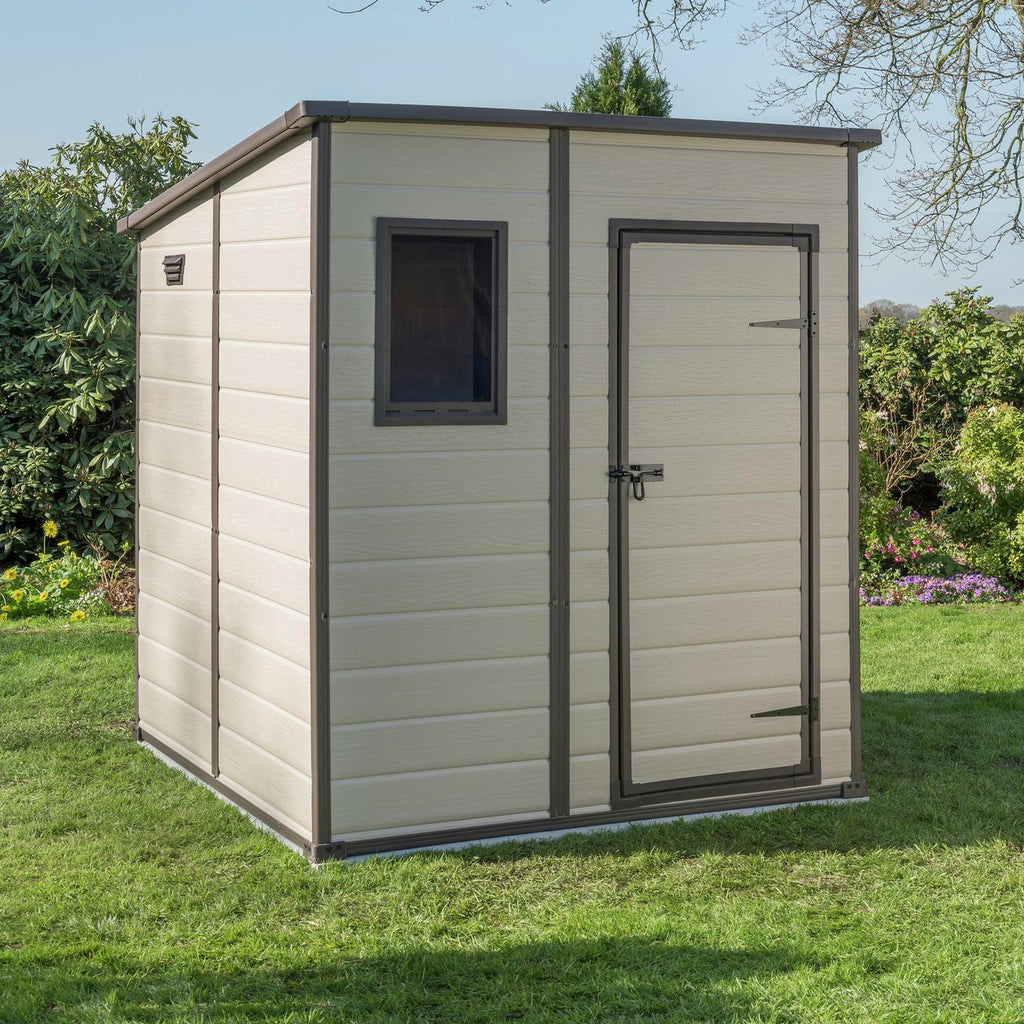 Keter Manor Pent Outdoor Garden Storage Shed 6 × 6 ft Brown