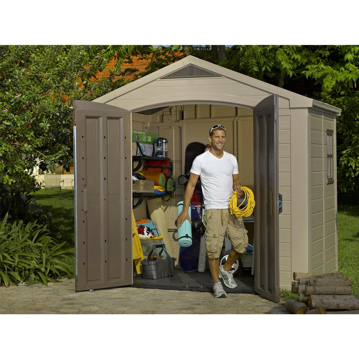 Keter Factor Apex Garden Storage Shed 8 × 6 ft Beige/Brown