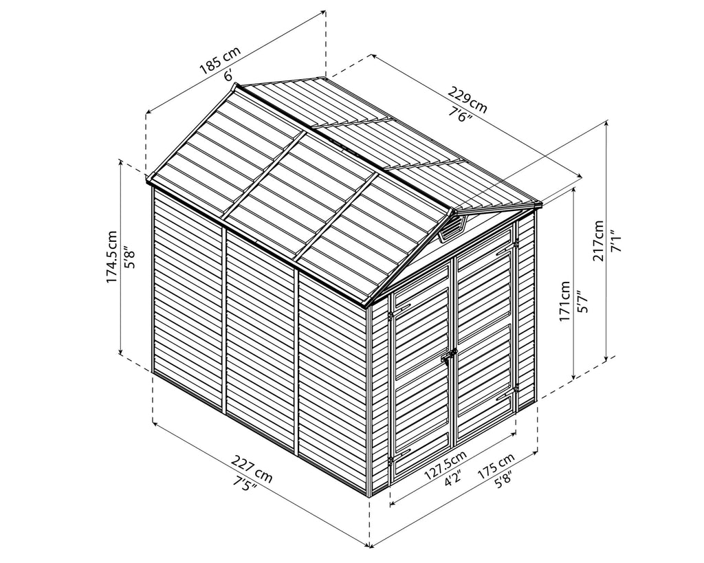 Palram–Canopia Skylight Dark Grey Plastic Shed 6 × 8 ft